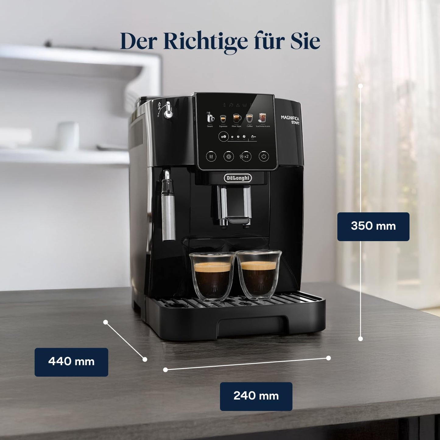Magnifica Start (ECAM220.91.B)- Perfetto Kaffeevollautomat,4 One-Touch-Getränke,Cappuccino,Espresso Kaffeemaschine,Soft-Touch-Bedienfeld